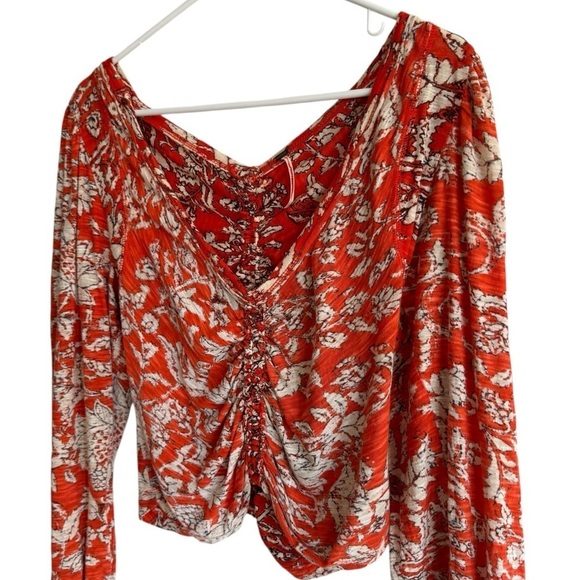 Free People Say The Word Orange Floral Cropped Top, Size S - Picture 5 of 8